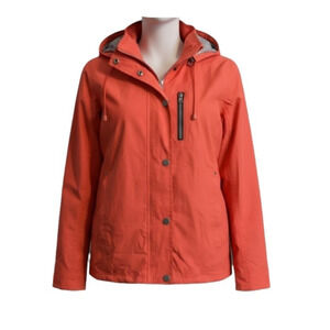 Esprit Womens Orange Hooded Full Zip Up Rain Jacket All Weather Windbreaker M